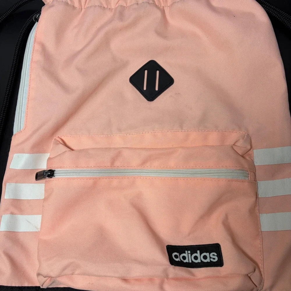 Adidas Drawstring Sackpack Peach Pink Black 3-Stripe Gym Bag 976595-D